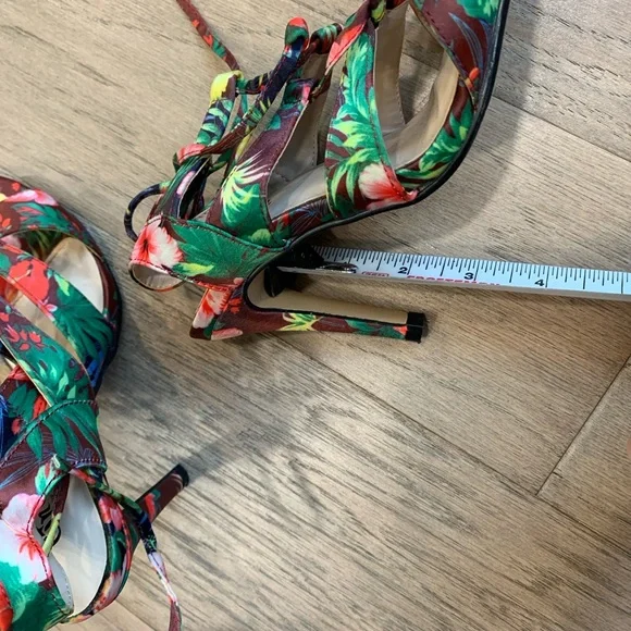 Cinderella of Boston Tropical Lace-Up Stiletto Heels in Green and Pink Size 4.5W - Picture 3 of 6